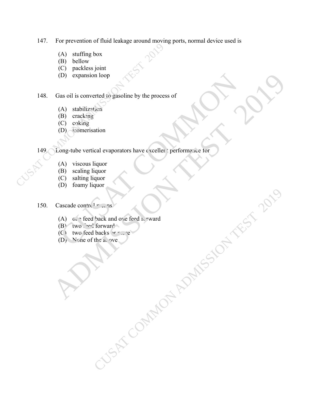 CUSAT CAT 2019 Chemical Question Paper With Answer Key - Page 27