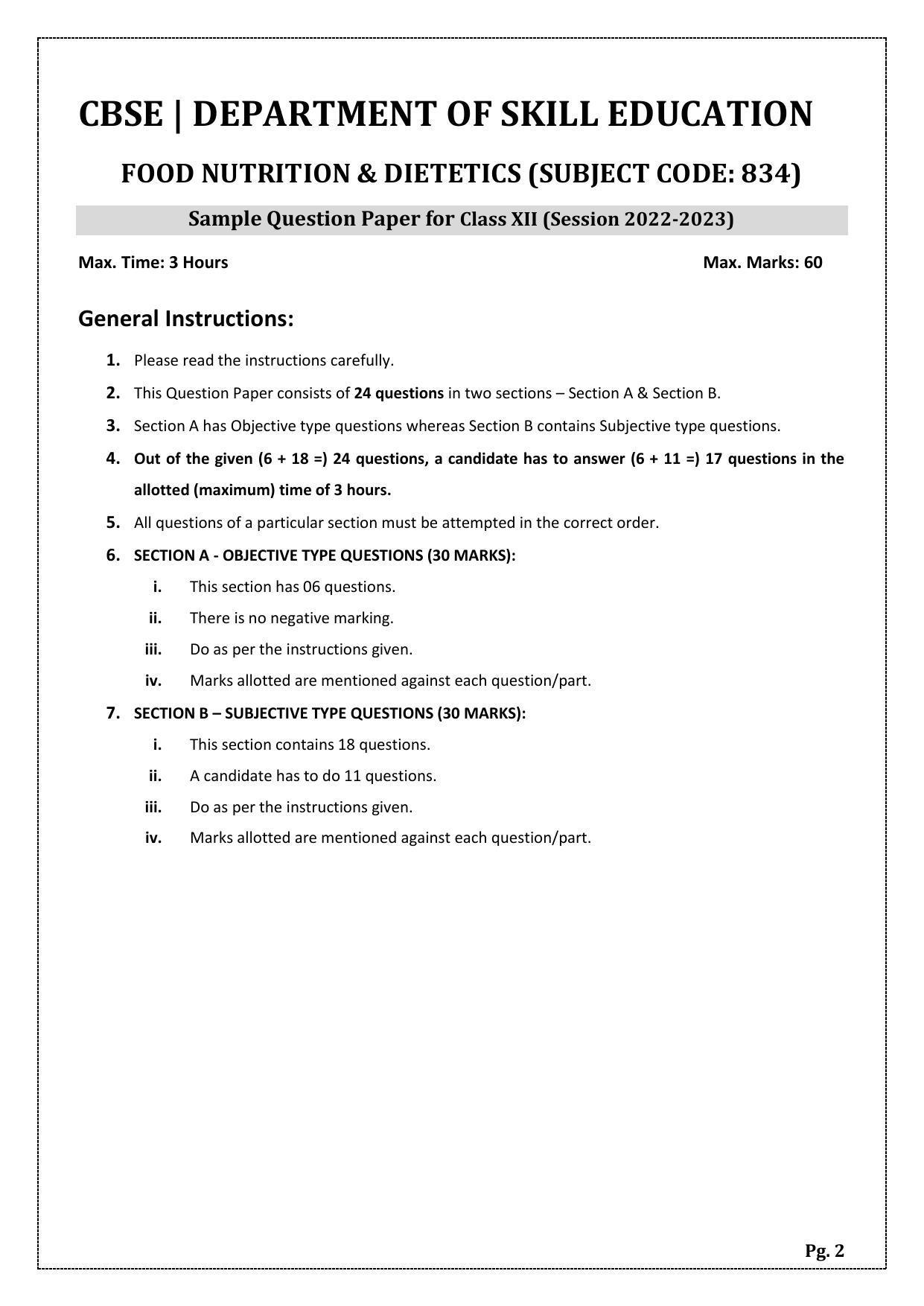CBSE Class 12 Food Nutrition & Dietetics (Skill Education) Sample Papers 2023 - Page 2
