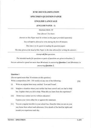 ICSE Class 10 English Paper - 1 Sample Papers 2023