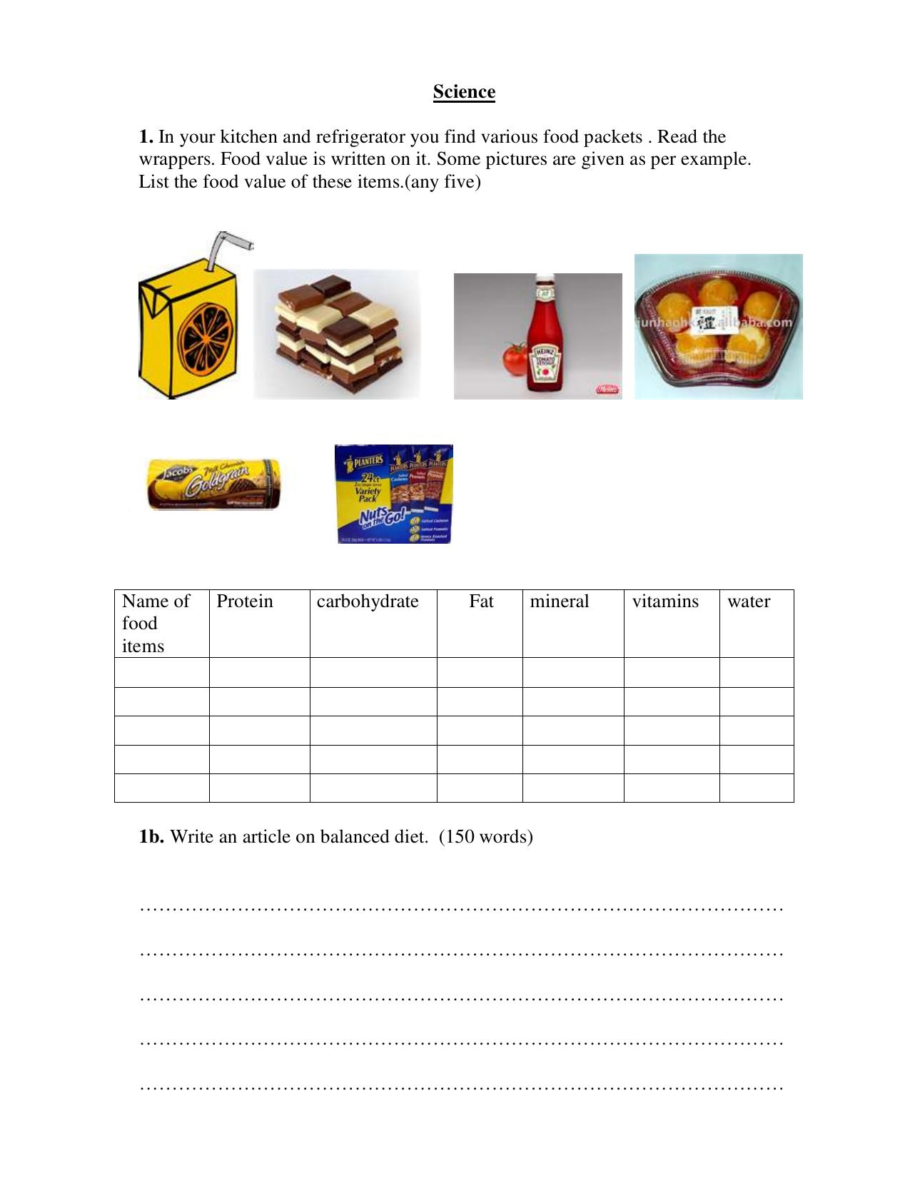 CBSE Worksheets for Class 6 Science Assignment 8 - Page 1
