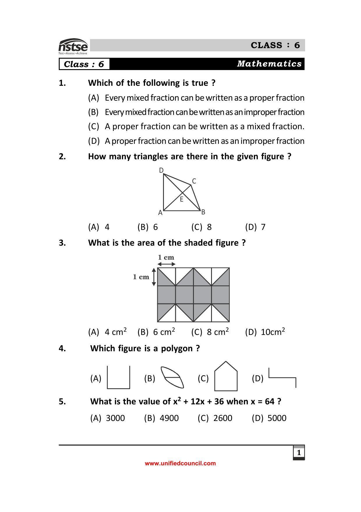 2023 Class 6 NSTSE Sample Question Papers - Page 1