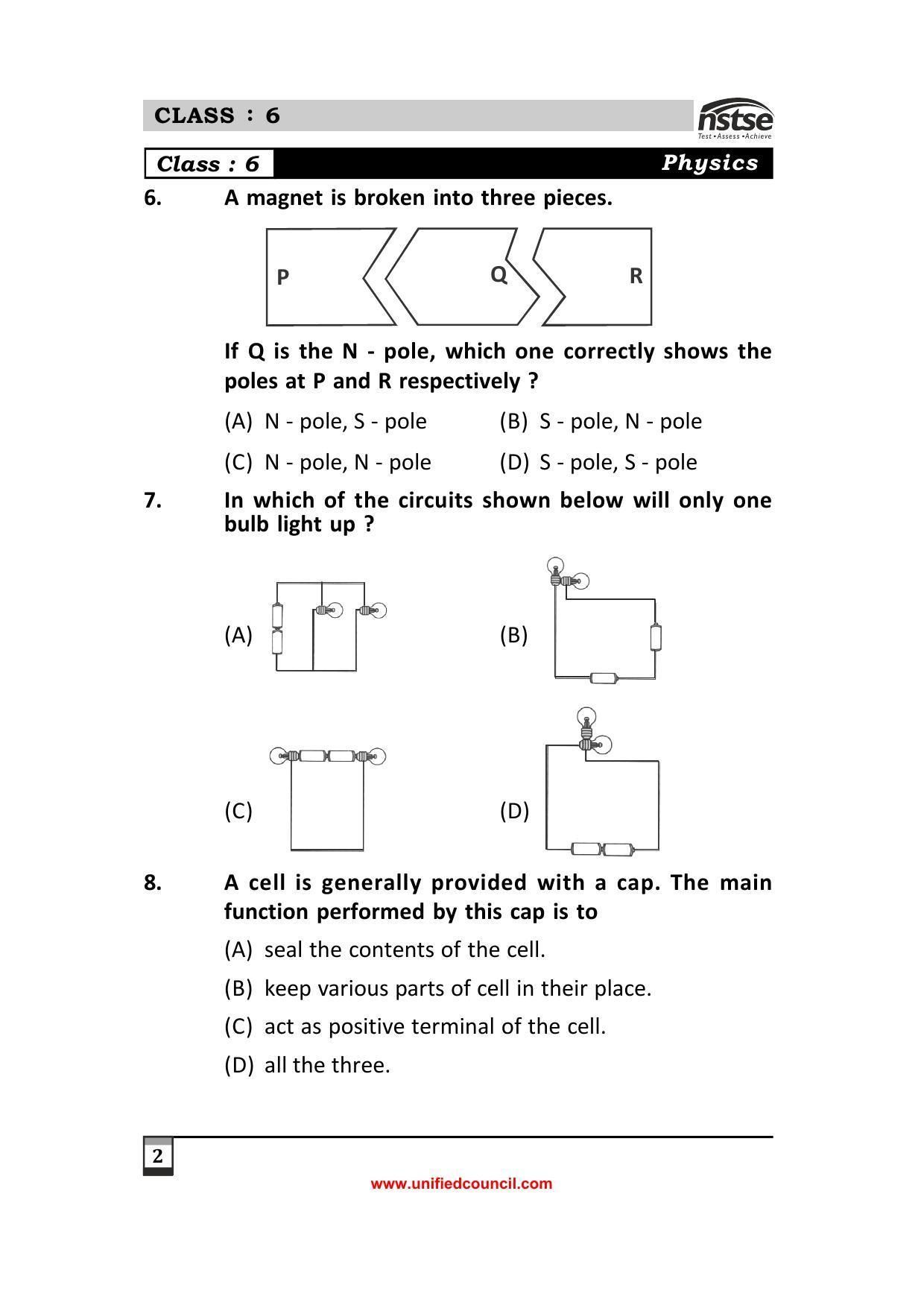 2023 Class 6 NSTSE Sample Question Papers - Page 2