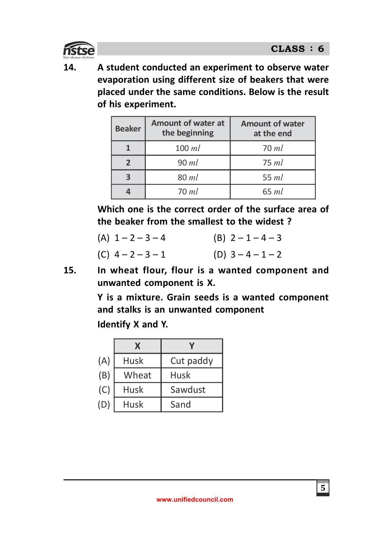 2023 Class 6 NSTSE Sample Question Papers - Page 5