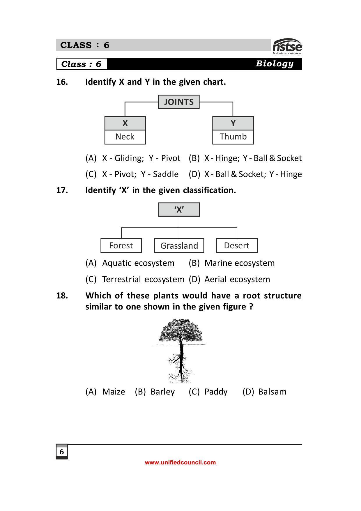 2023 Class 6 NSTSE Sample Question Papers - Page 6