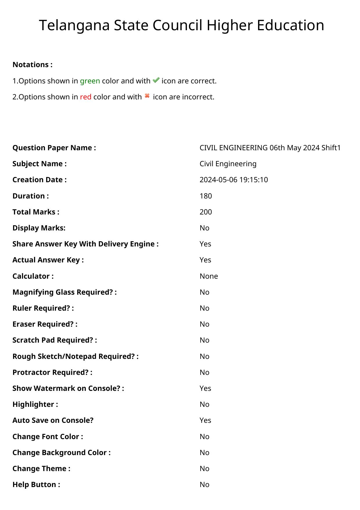 TS ECET 2024: CIV – CIVIL ENGINEERING Master Question Paper With Preliminary Key - Page 1