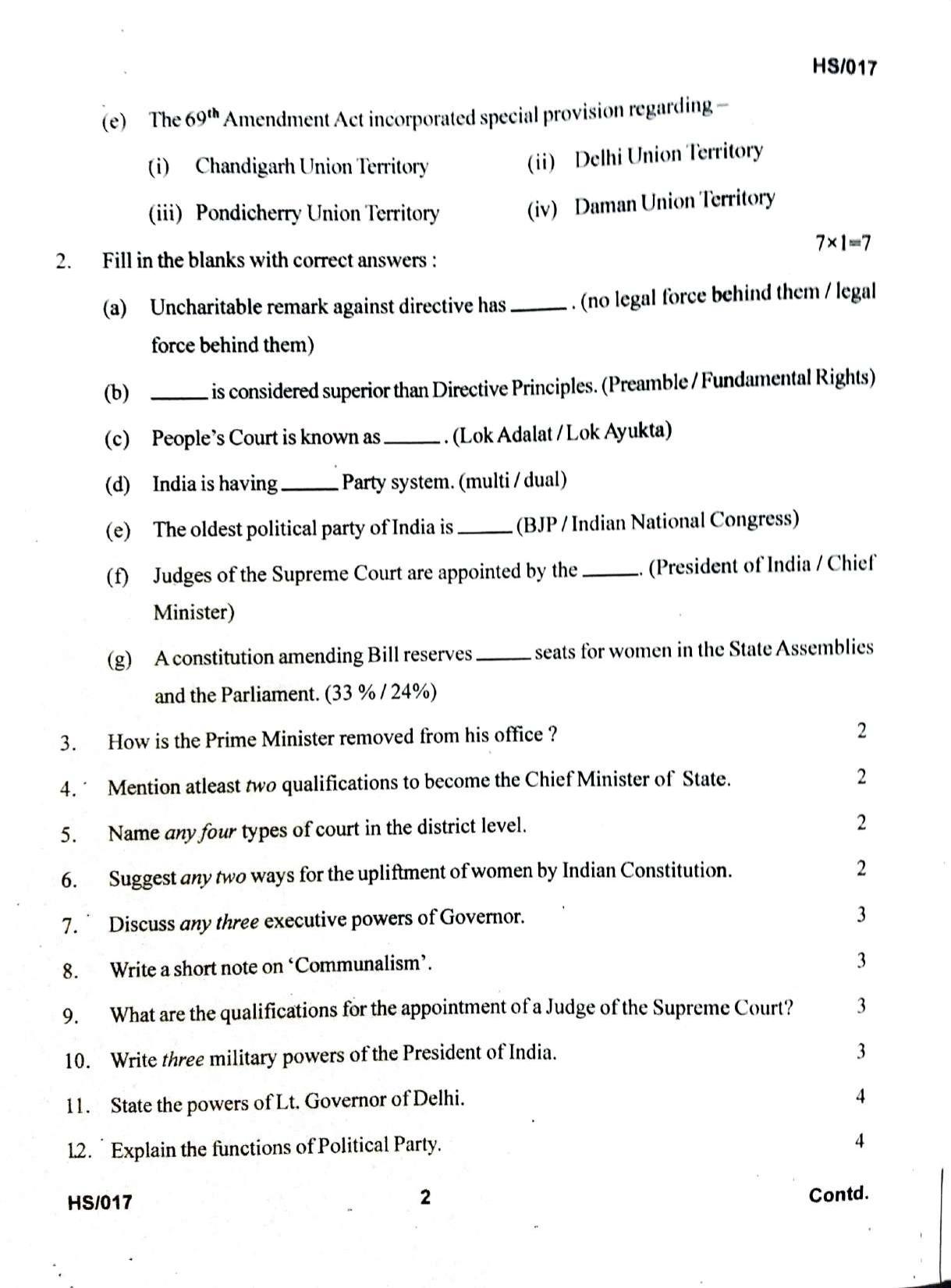 MBSE HSLC/Class 10 2023 Question Paper - Page 12