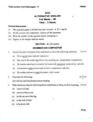 MBSE HSLC/Class 10 2023 Question Paper