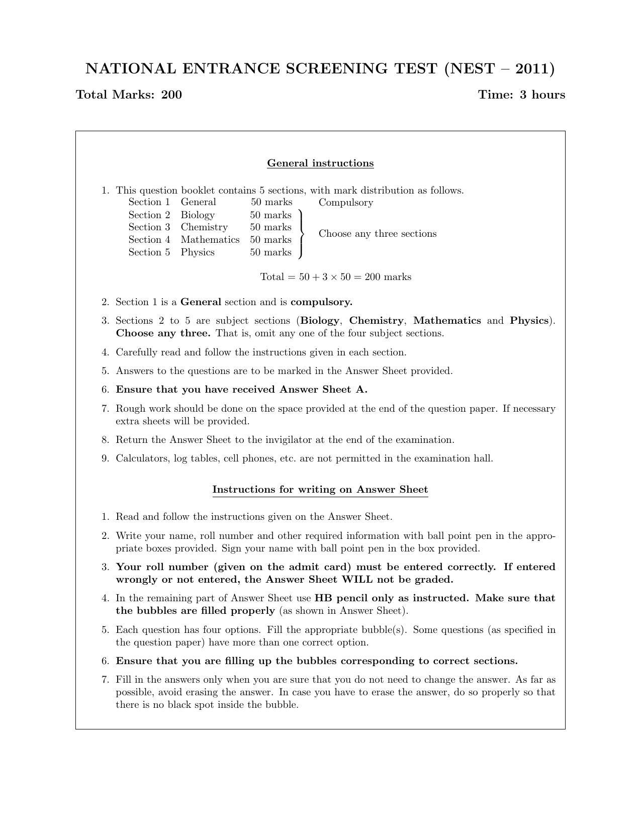 NEST 2011 Question Paper - Page 2