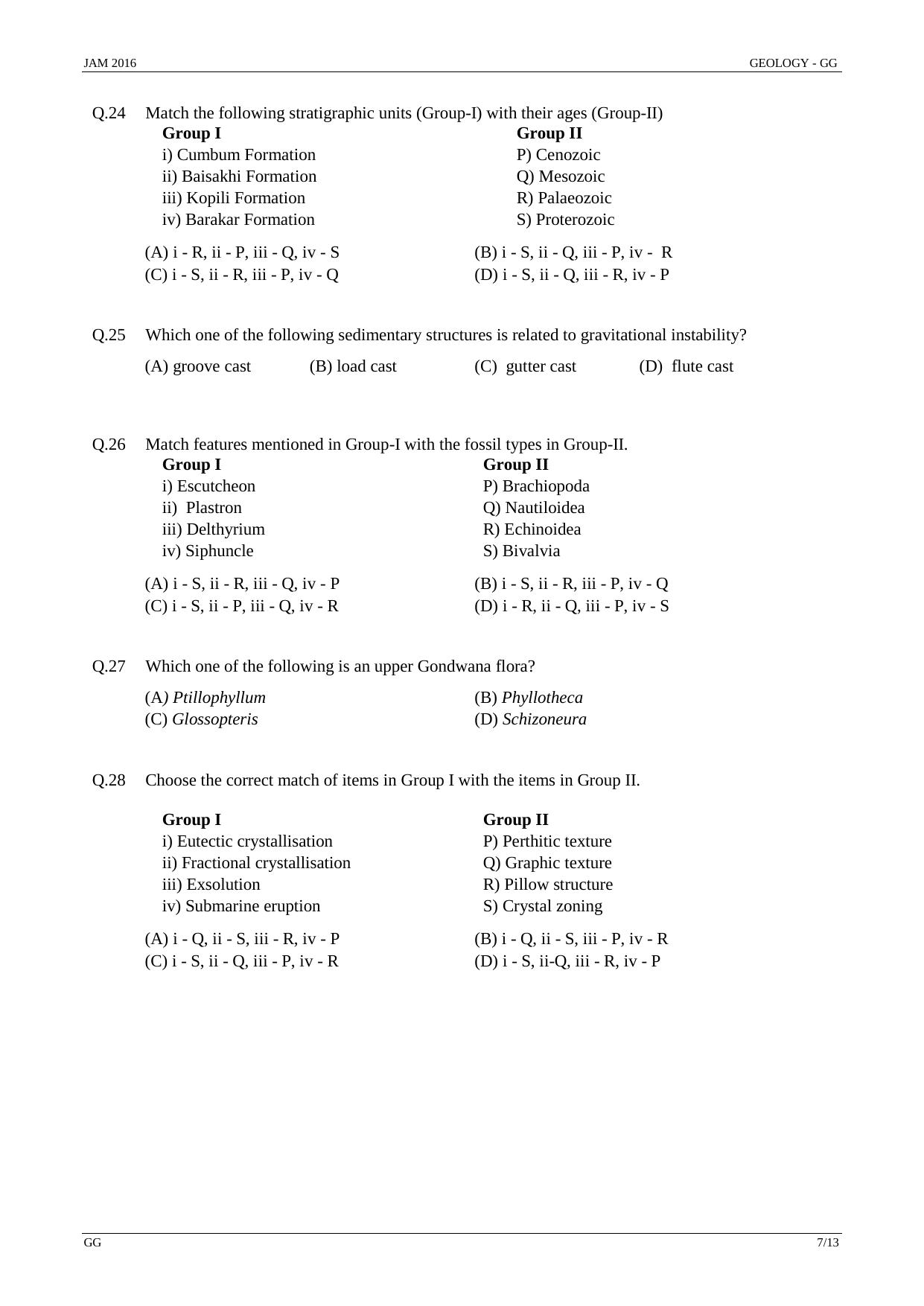 JAM 2016: GG Question Paper - Page 6