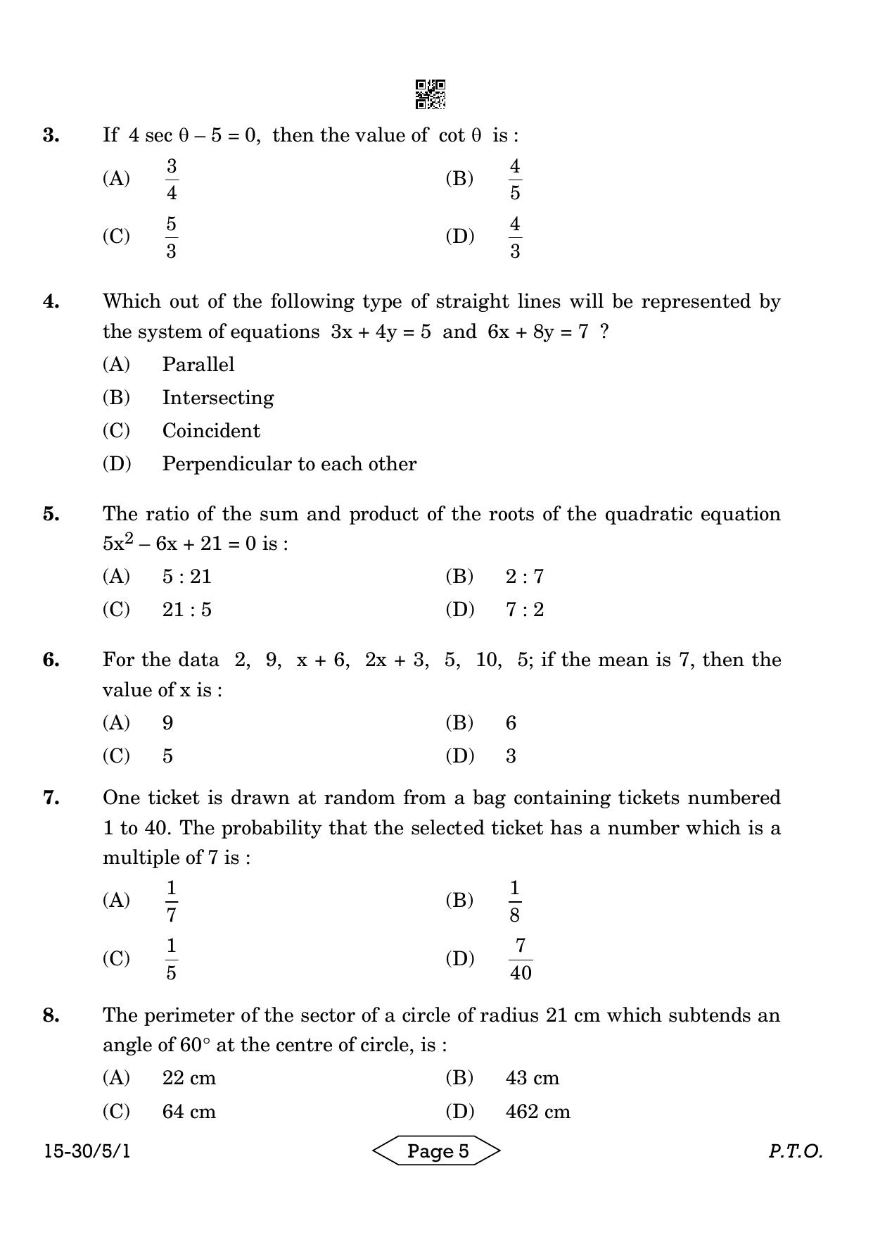 CBSE Class 10 30-5-1 Mathematics Standard 2024 Question Paper - Page 5