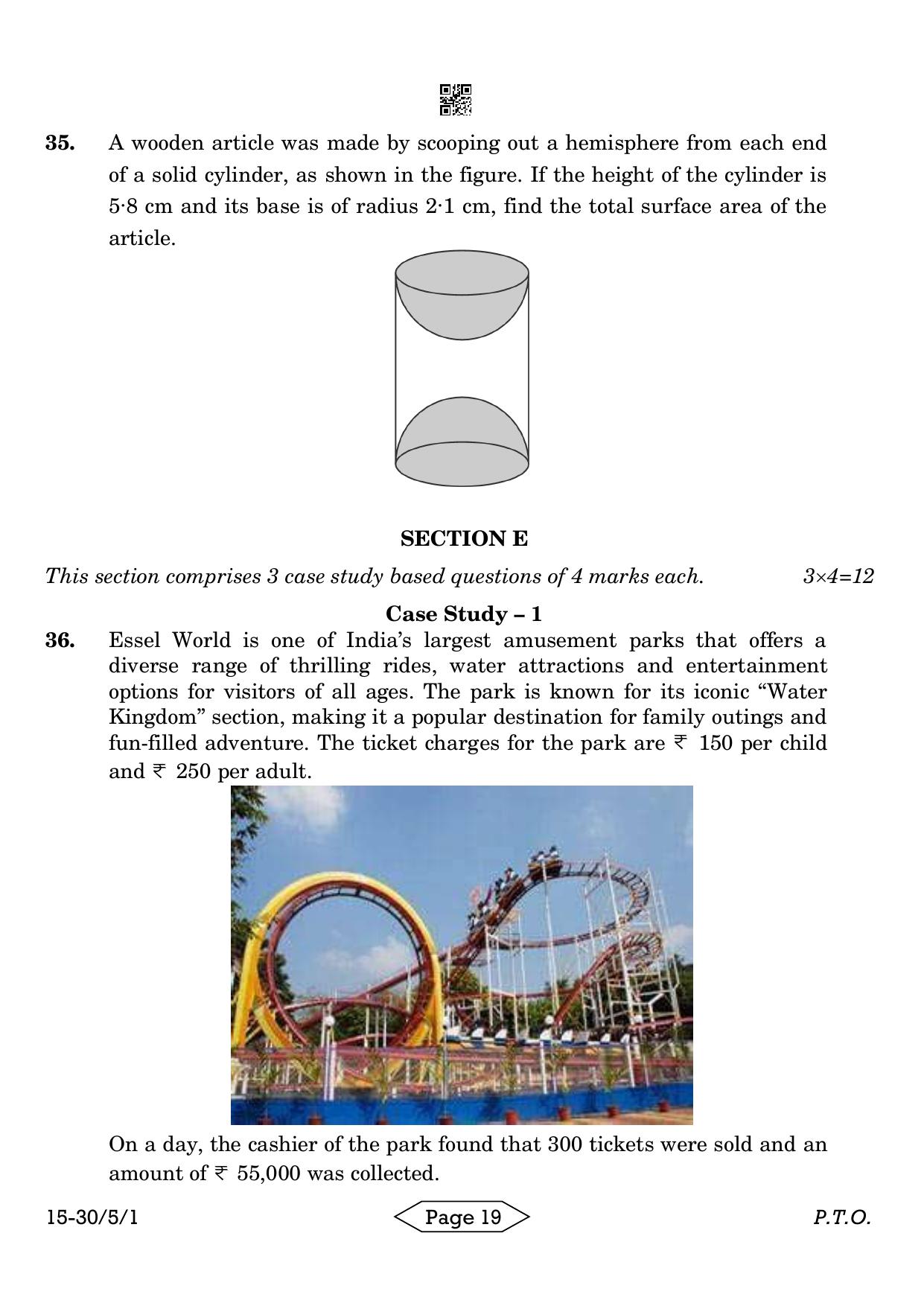 CBSE Class 10 30-5-1 Mathematics Standard 2024 Question Paper - Page 19