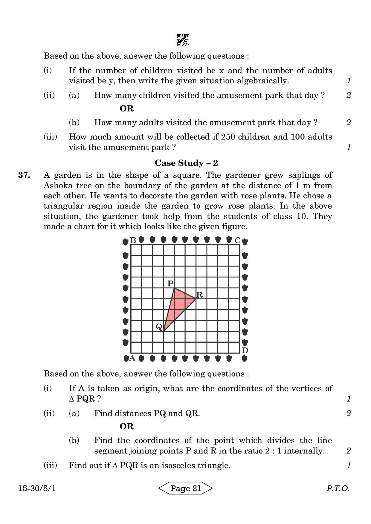 CBSE Class 10 30-5-1 Mathematics Standard 2024 Question Paper - Page 21