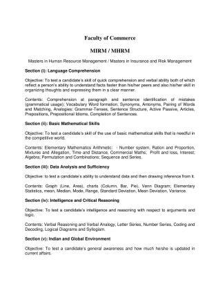 AMU Entrance Exam: AMU Entrance Exam: Master of Insurance & Risk Management (MIRM) Syllabus