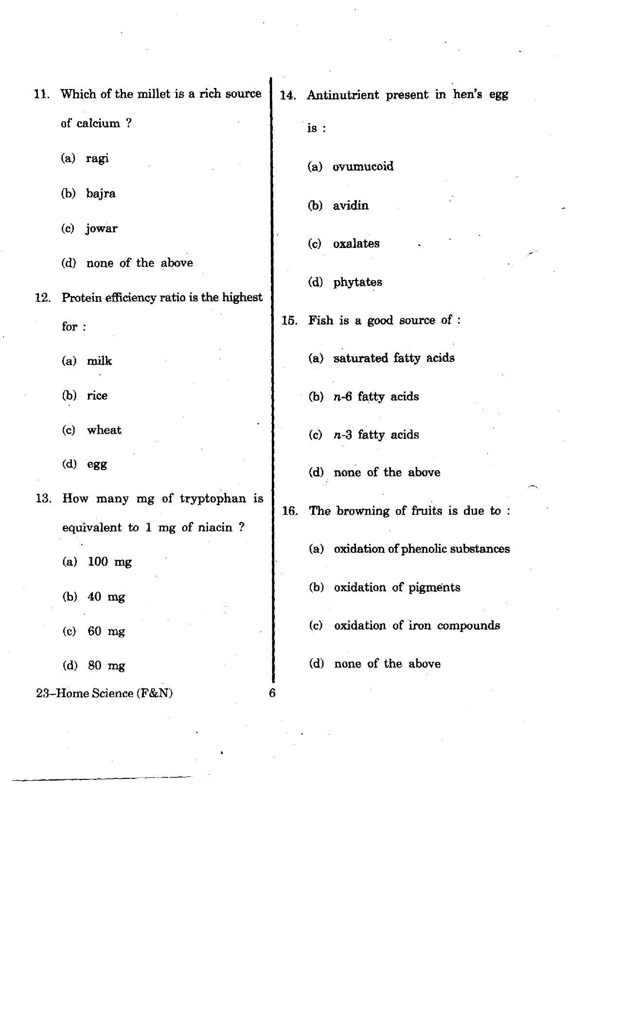 URATPG Home Science(Food & Nut.) 2012 Question Paper - Page 6