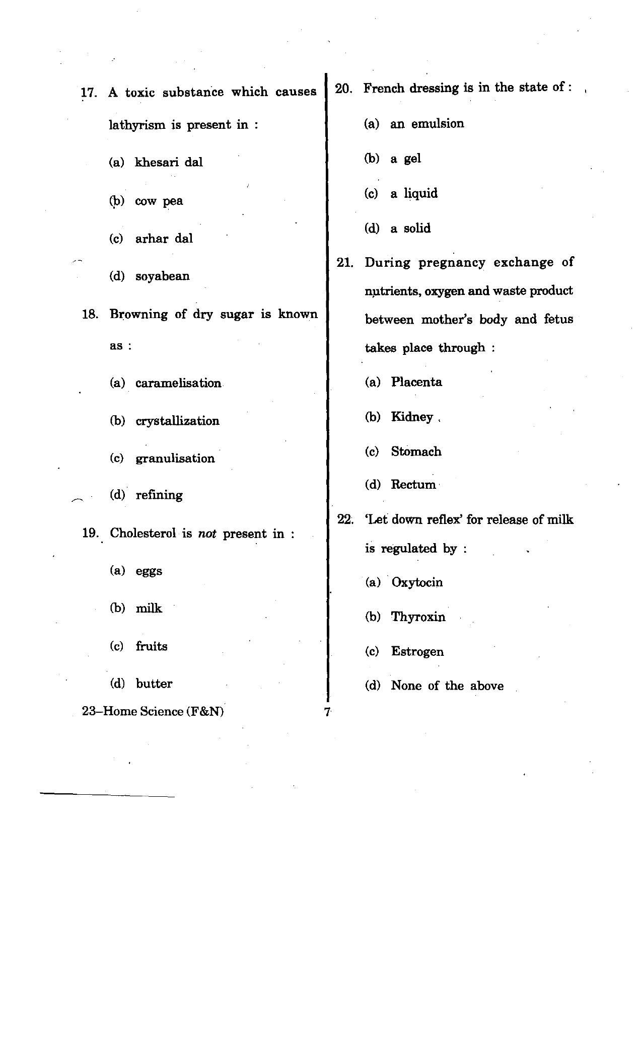 URATPG Home Science(Food & Nut.) 2012 Question Paper - Page 7