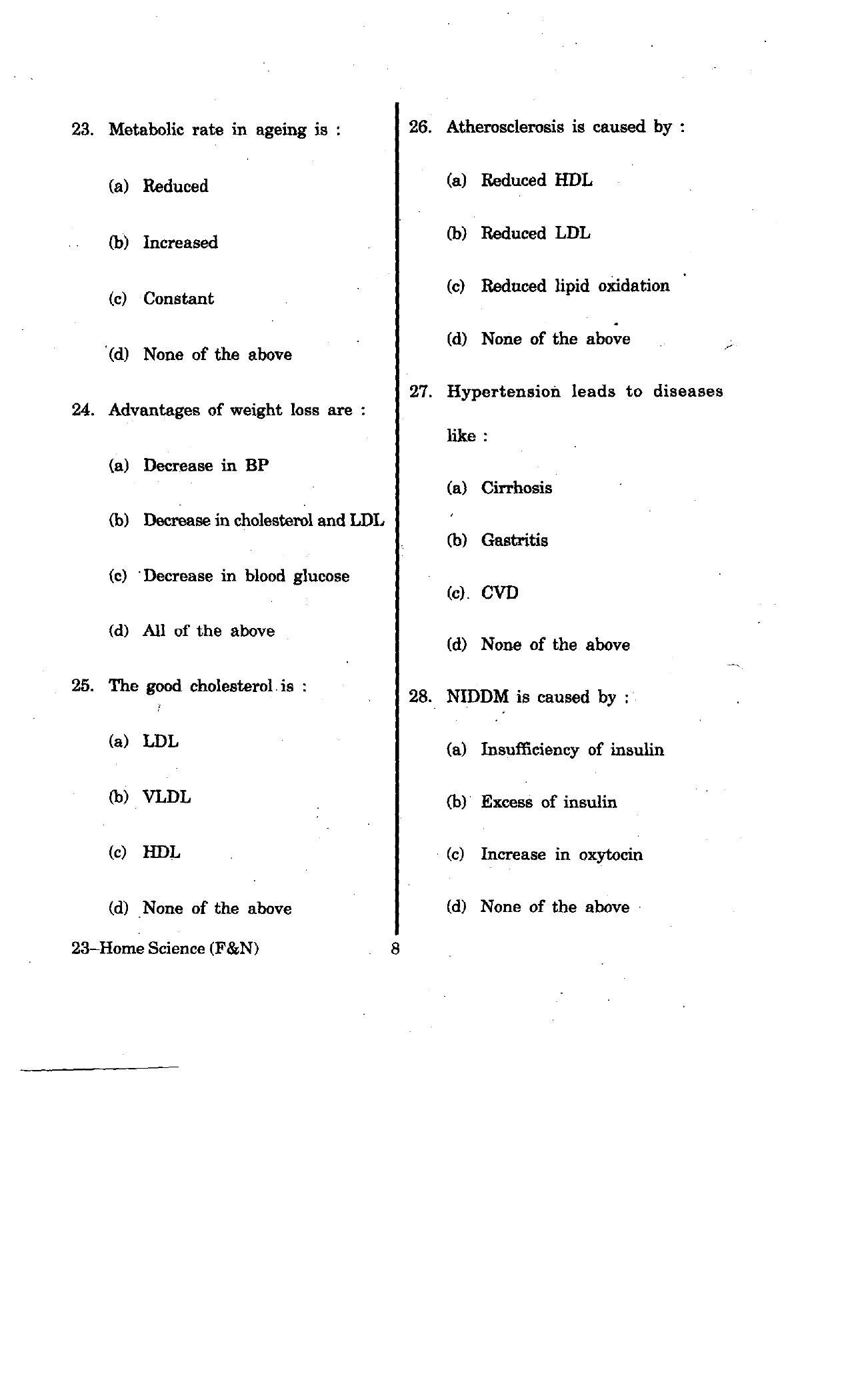 URATPG Home Science(Food & Nut.) 2012 Question Paper - Page 8