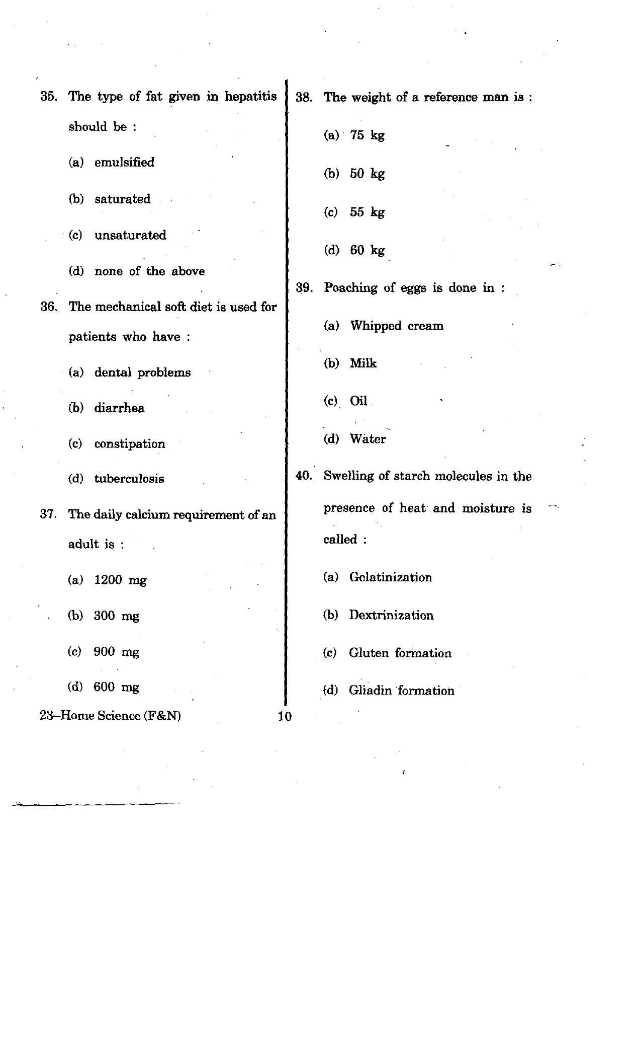 URATPG Home Science(Food & Nut.) 2012 Question Paper - Page 10