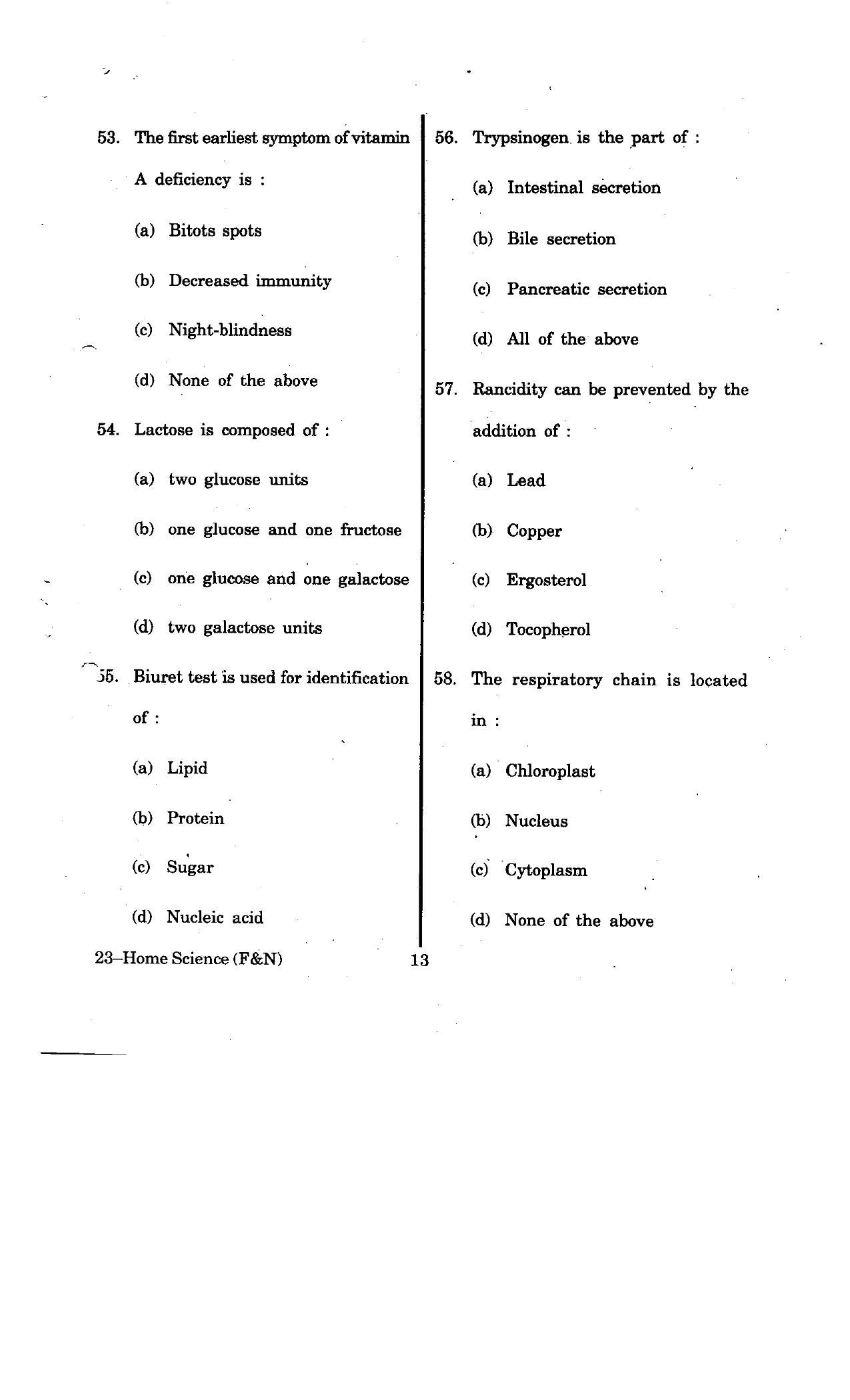 URATPG Home Science(Food & Nut.) 2012 Question Paper - Page 13