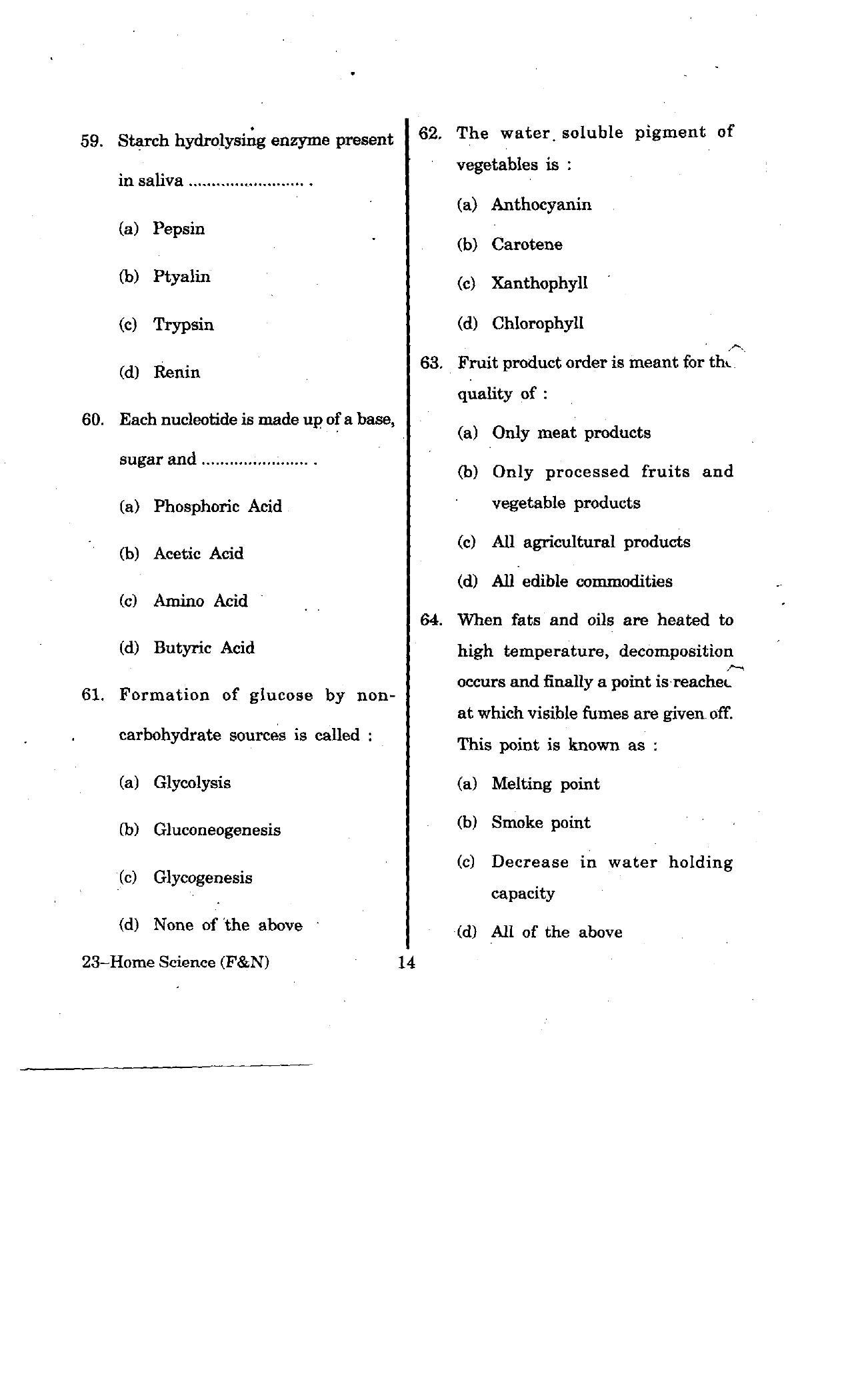 URATPG Home Science(Food & Nut.) 2012 Question Paper - Page 14
