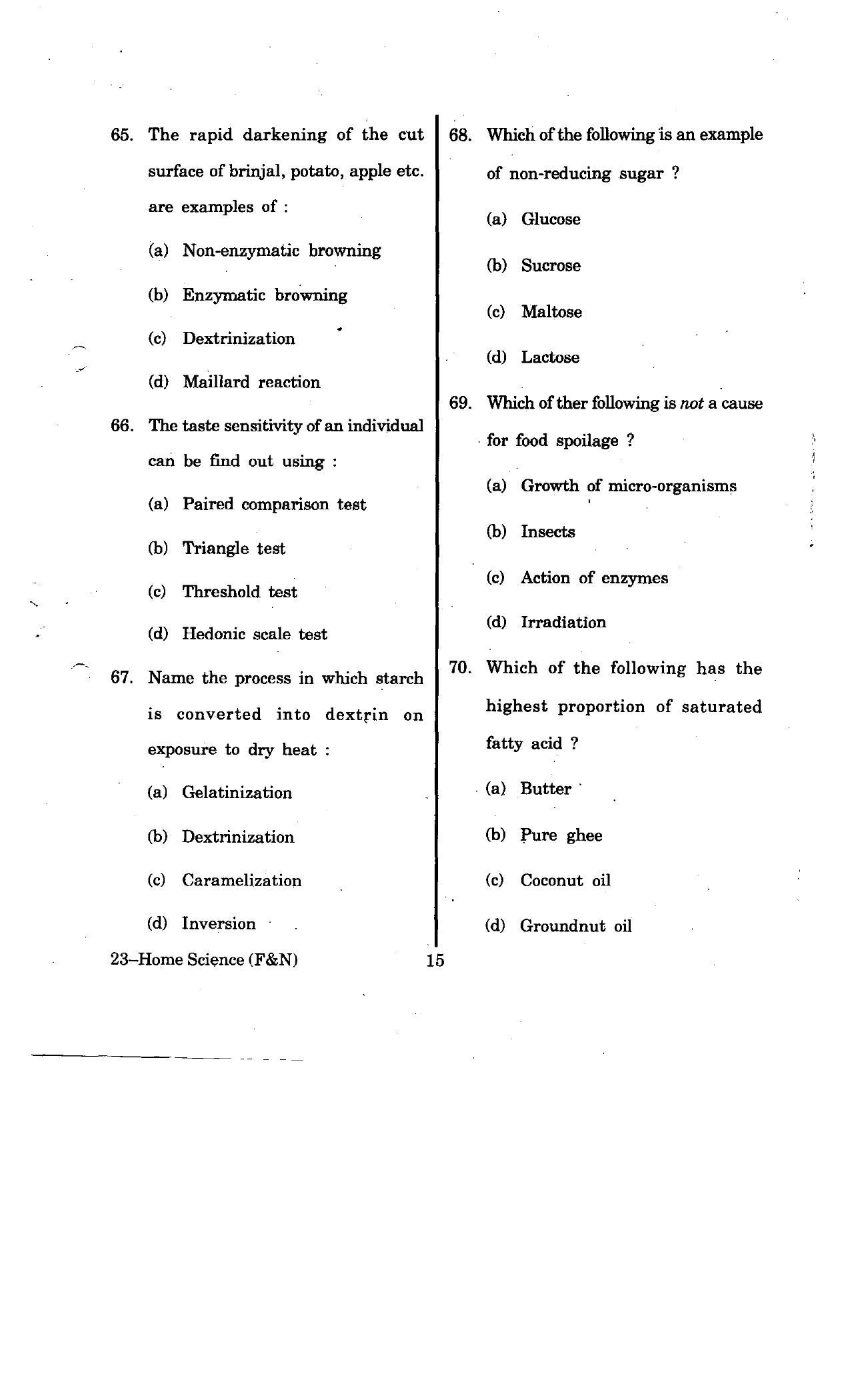 URATPG Home Science(Food & Nut.) 2012 Question Paper - Page 15