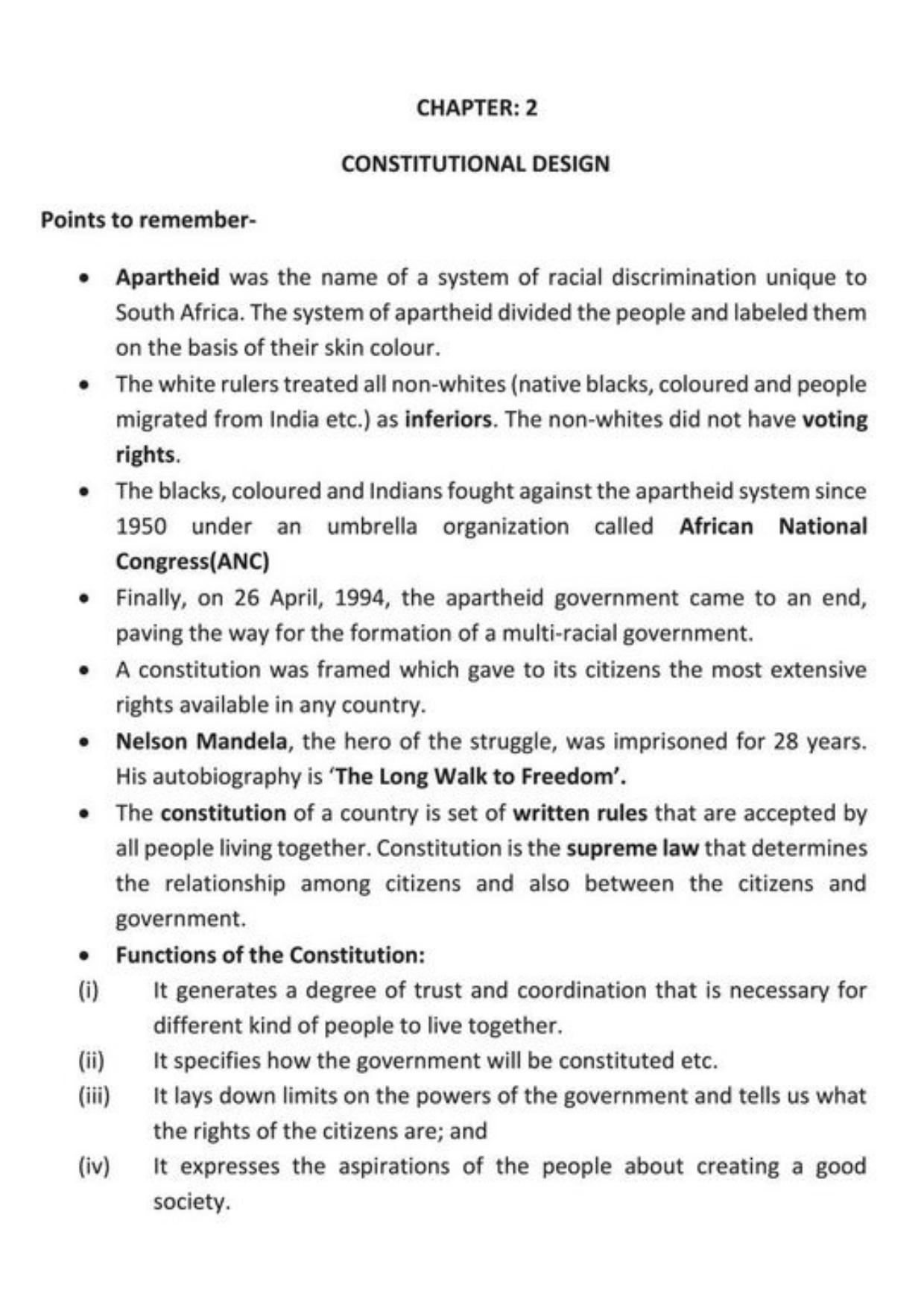 Class 9 Notes, Question & Practice Paper - Political Science (Topic 2 : Constitutional Design) - Page 2