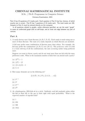 MSc/PhD Mathematics 2023 Question Paper