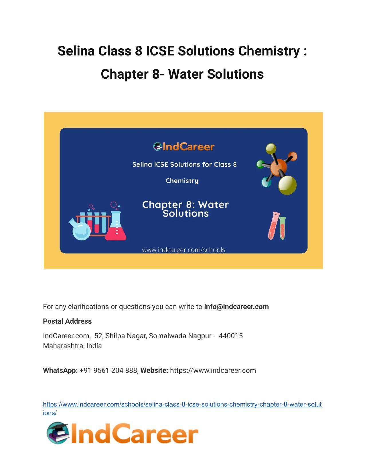 Selina Class 8 ICSE Solutions Chemistry : Chapter 8- Water Solutions - Page 1