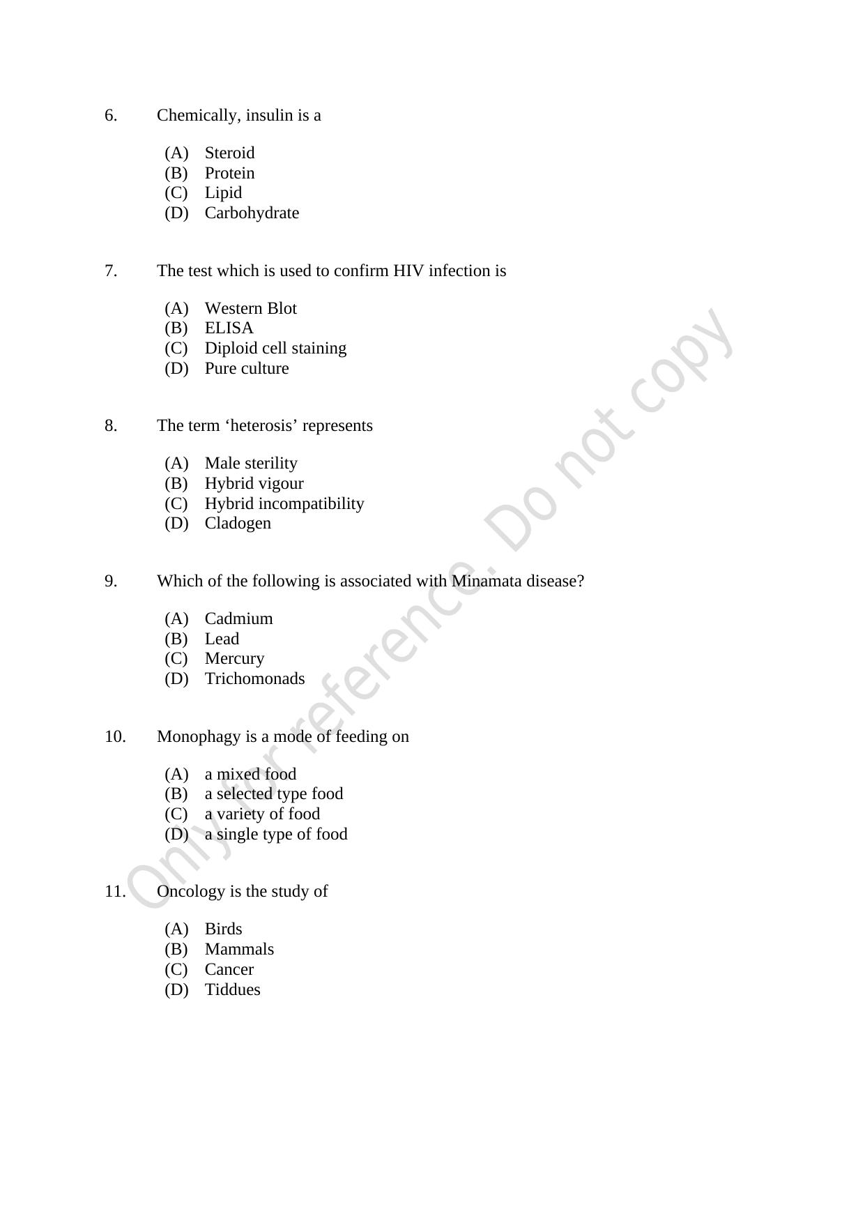 CUSAT CAT 2021 Zoology Question Paper - Page 2