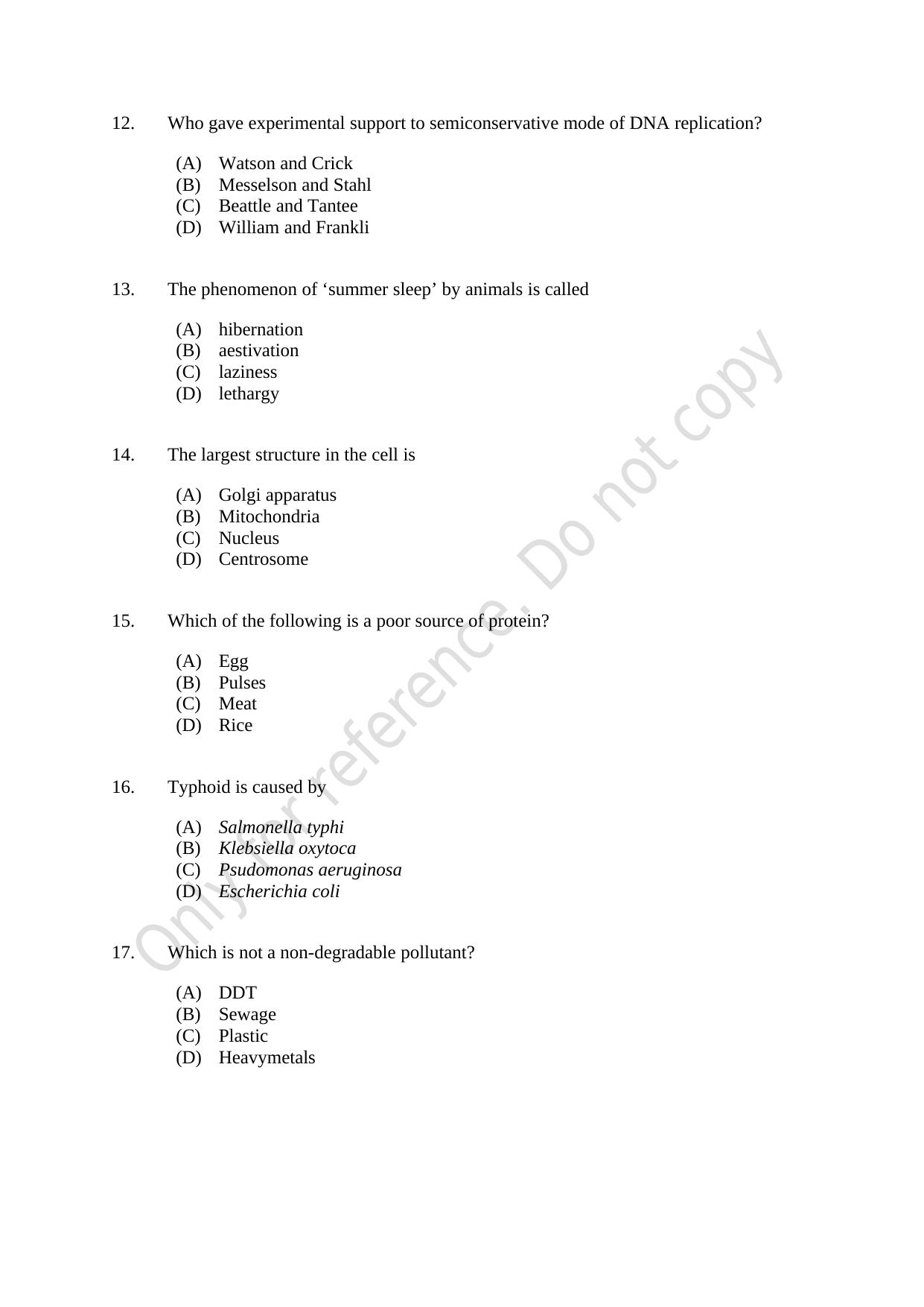 CUSAT CAT 2021 Zoology Question Paper - Page 3