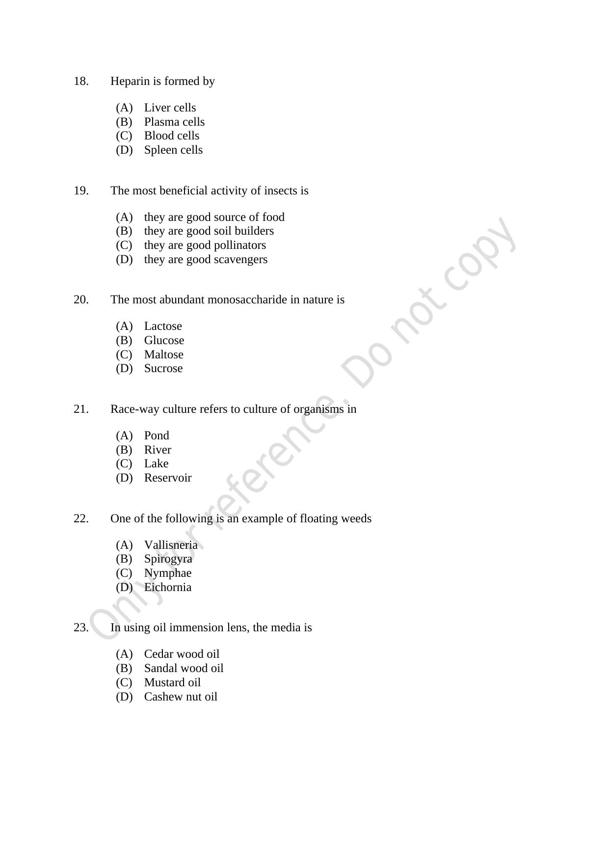 CUSAT CAT 2021 Zoology Question Paper - Page 4