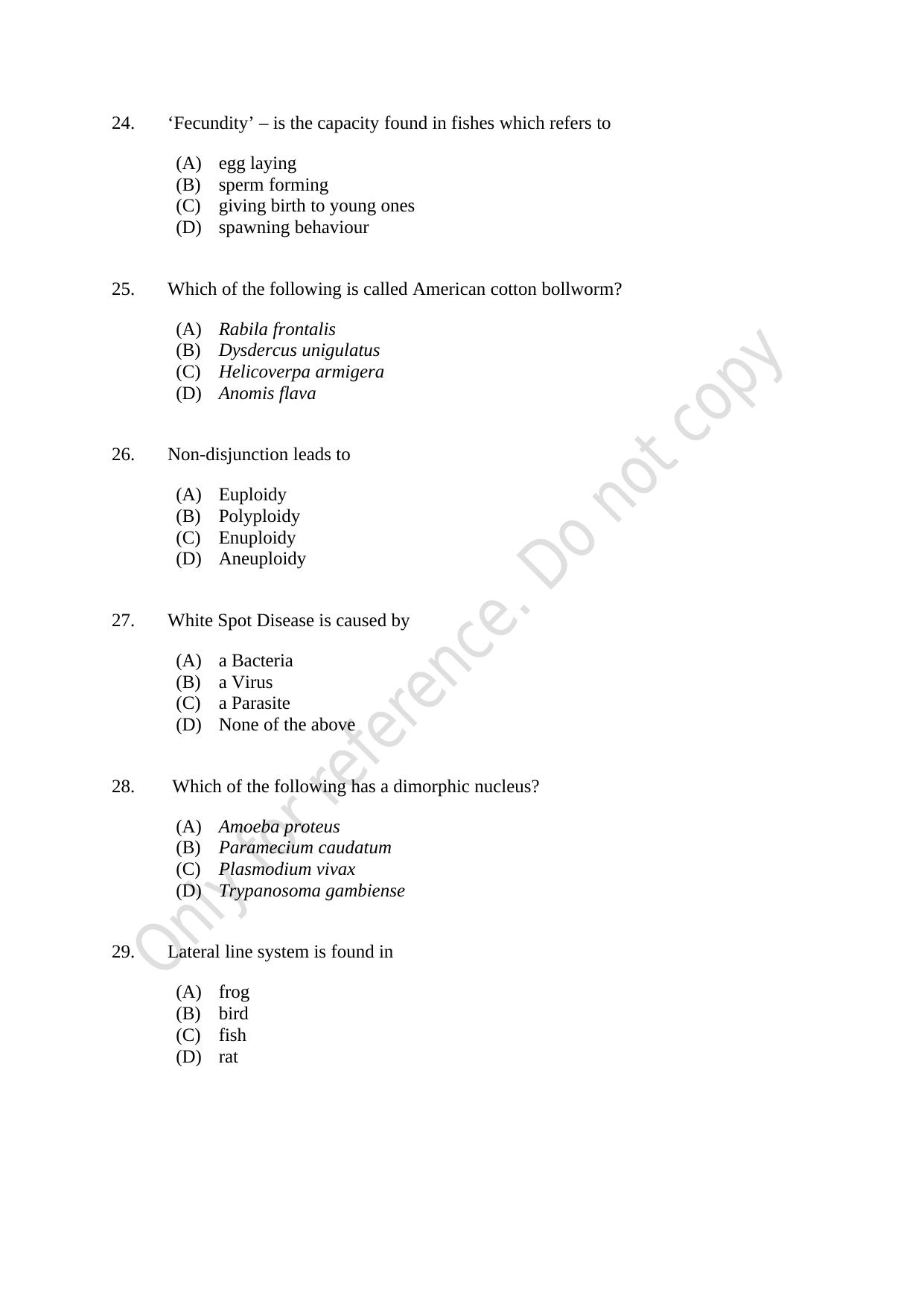 CUSAT CAT 2021 Zoology Question Paper - Page 5
