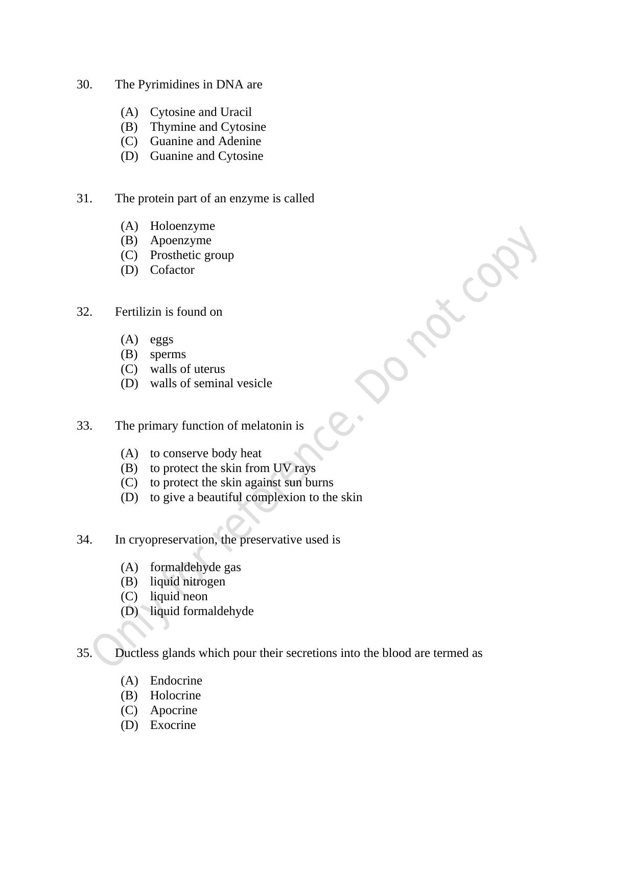 CUSAT CAT 2021 Zoology Question Paper - Page 6