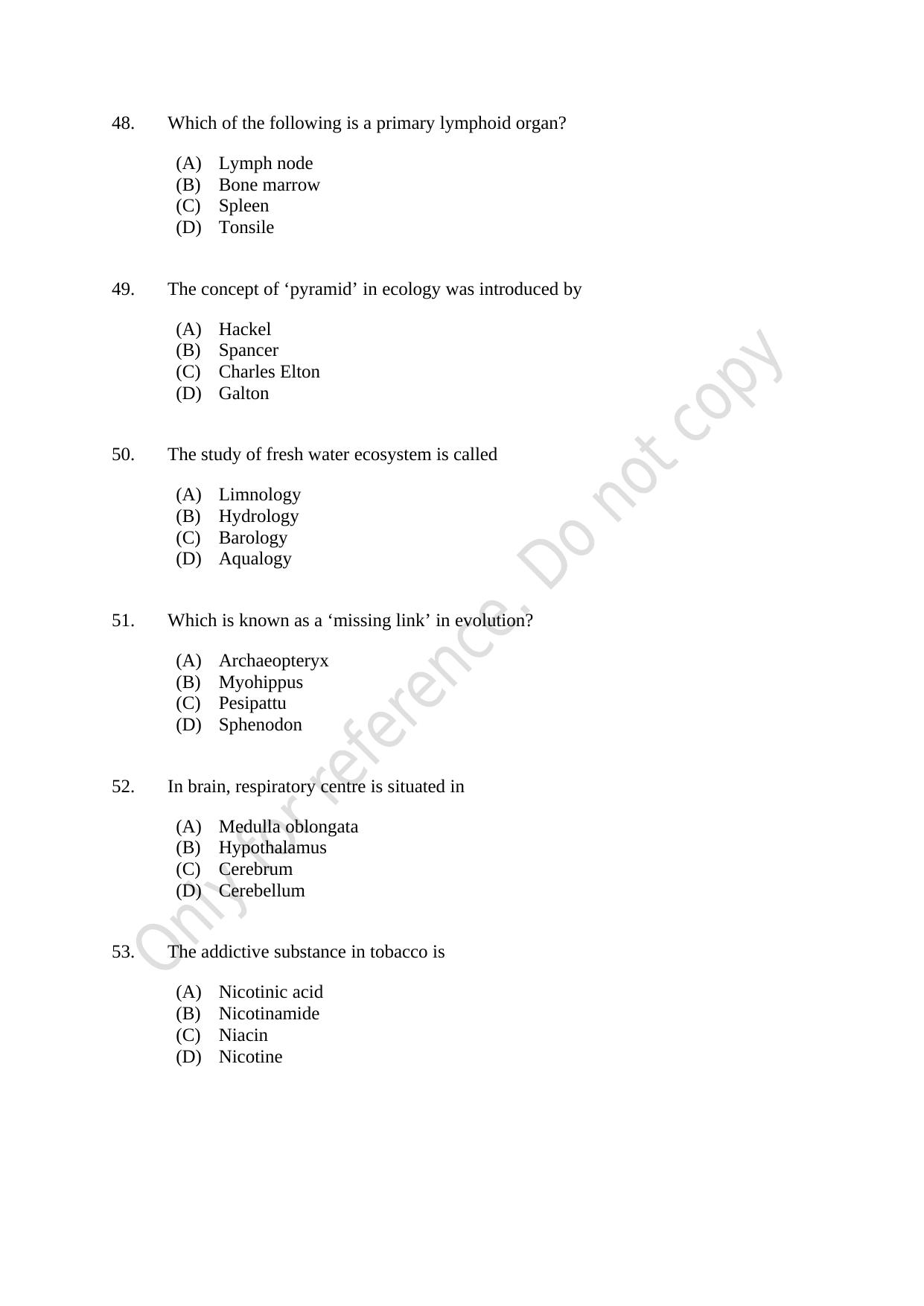 CUSAT CAT 2021 Zoology Question Paper - Page 9