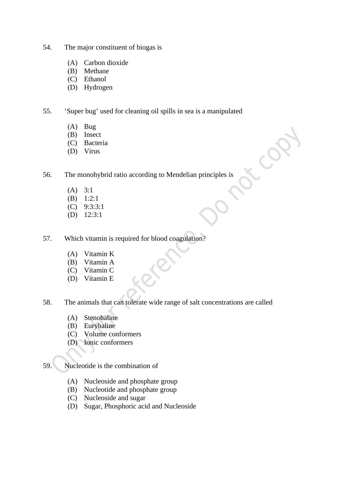 CUSAT CAT 2021 Zoology Question Paper - Page 10