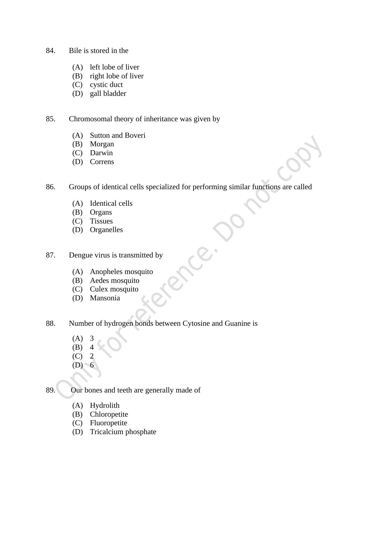 CUSAT CAT 2021 Zoology Question Paper - Page 15