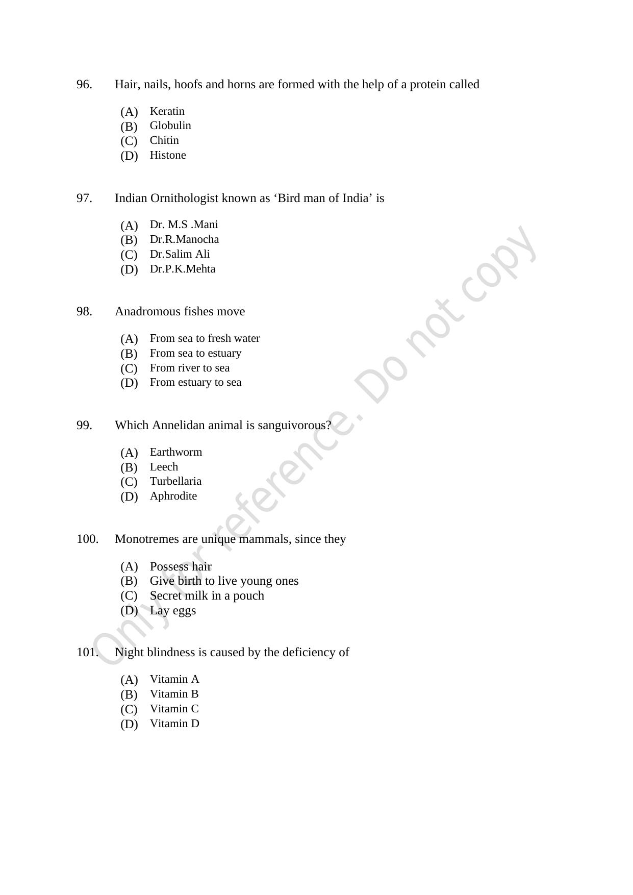 CUSAT CAT 2021 Zoology Question Paper - Page 17