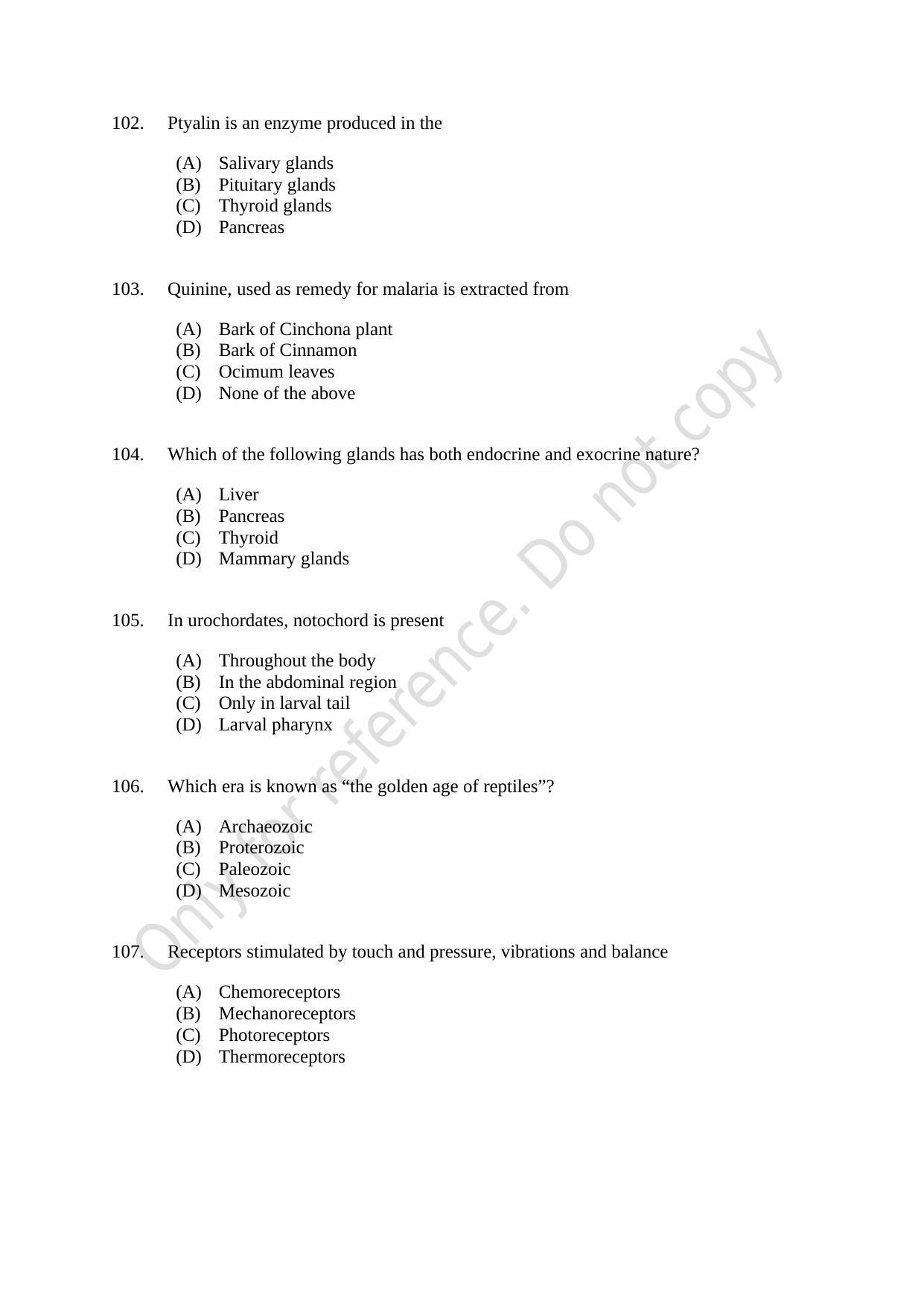 CUSAT CAT 2021 Zoology Question Paper - Page 18