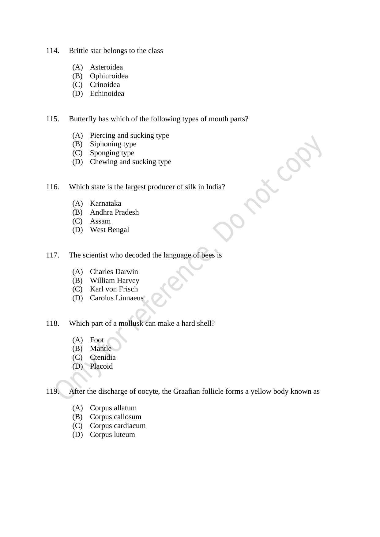 CUSAT CAT 2021 Zoology Question Paper - Page 20