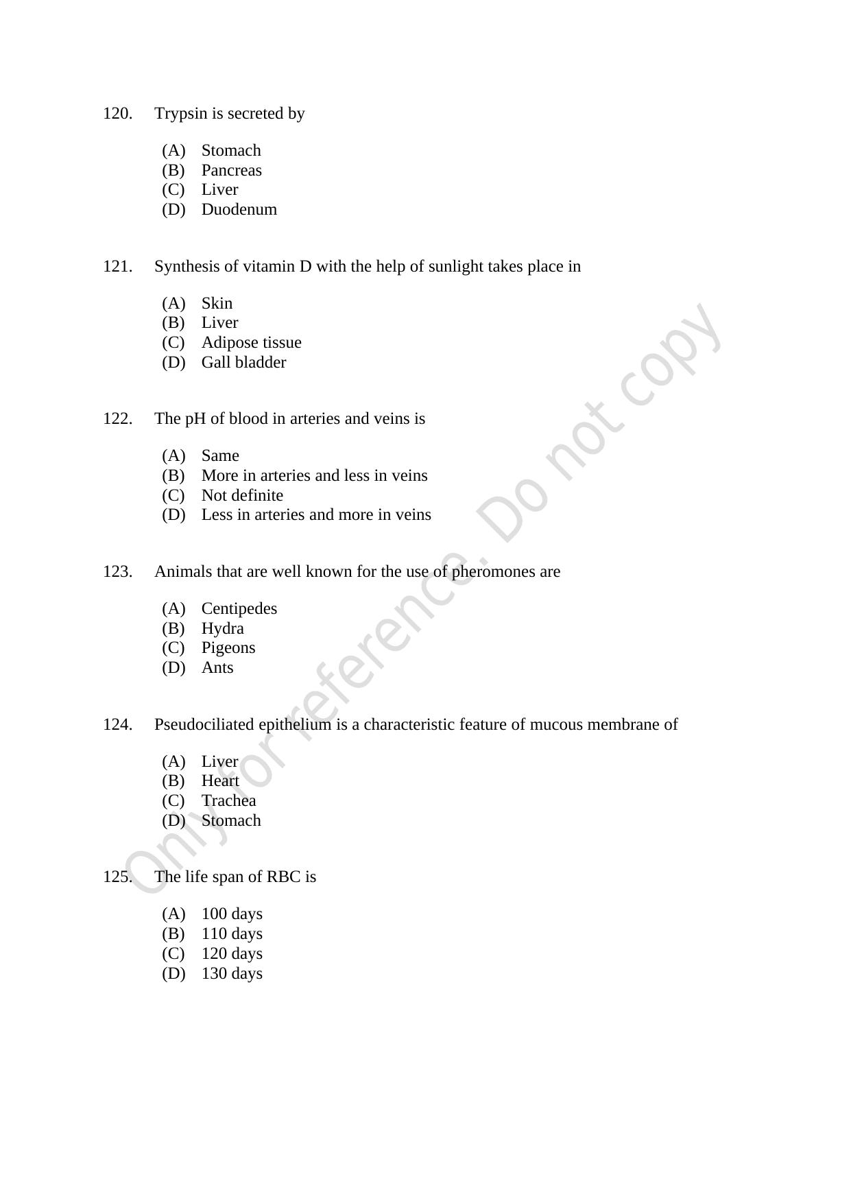 CUSAT CAT 2021 Zoology Question Paper - Page 21