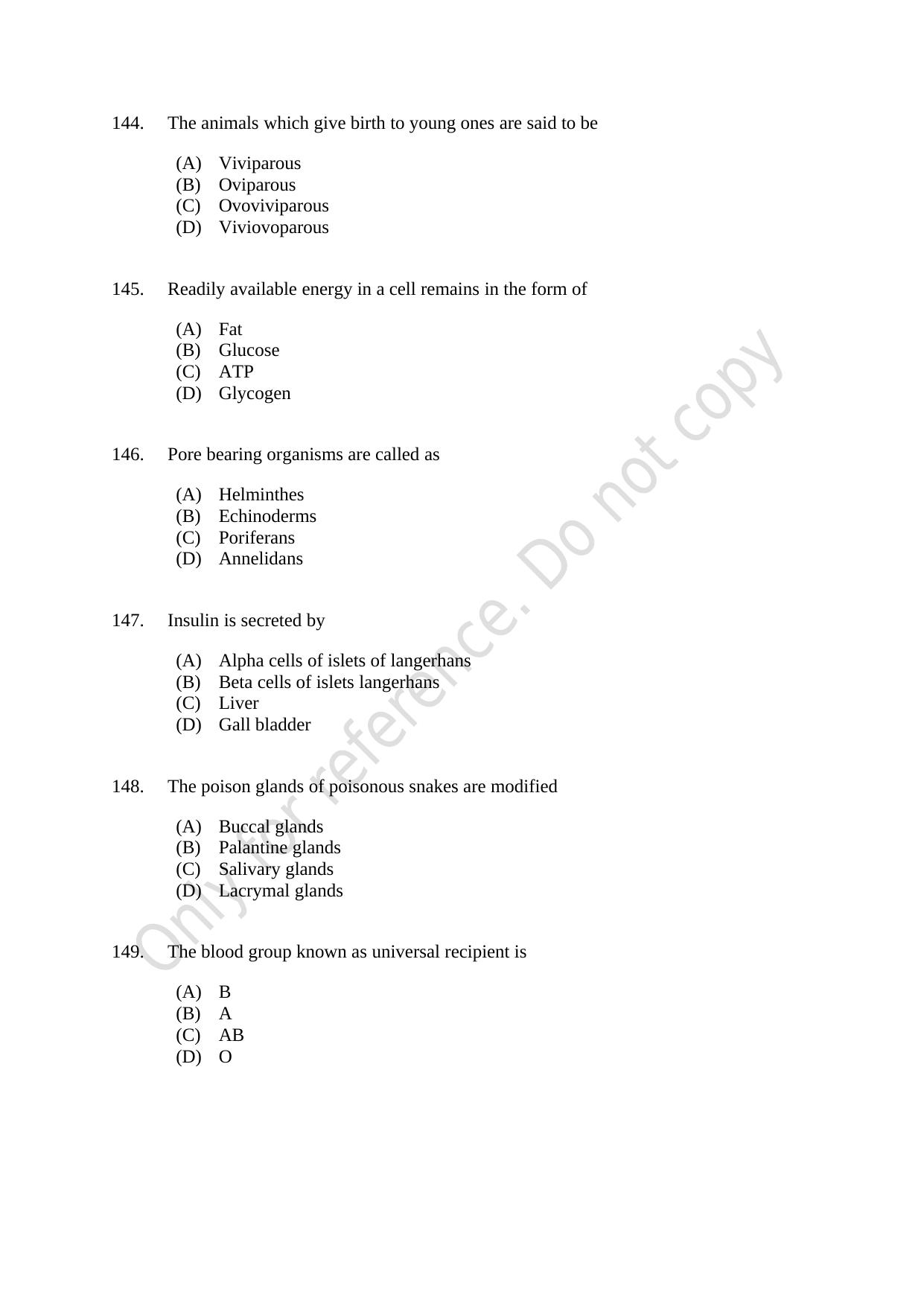 CUSAT CAT 2021 Zoology Question Paper - Page 25