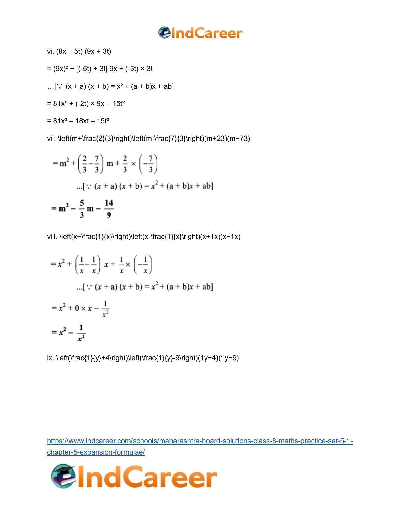 Maharashtra Board Solutions Class 8-Maths (Practice Set 5.1): Chapter 5- Expansion Formulae - Page 4