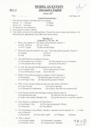 JAC Board Class 11th 2019 ALTERNATIVE ENGLISH SET-1 Model Paper