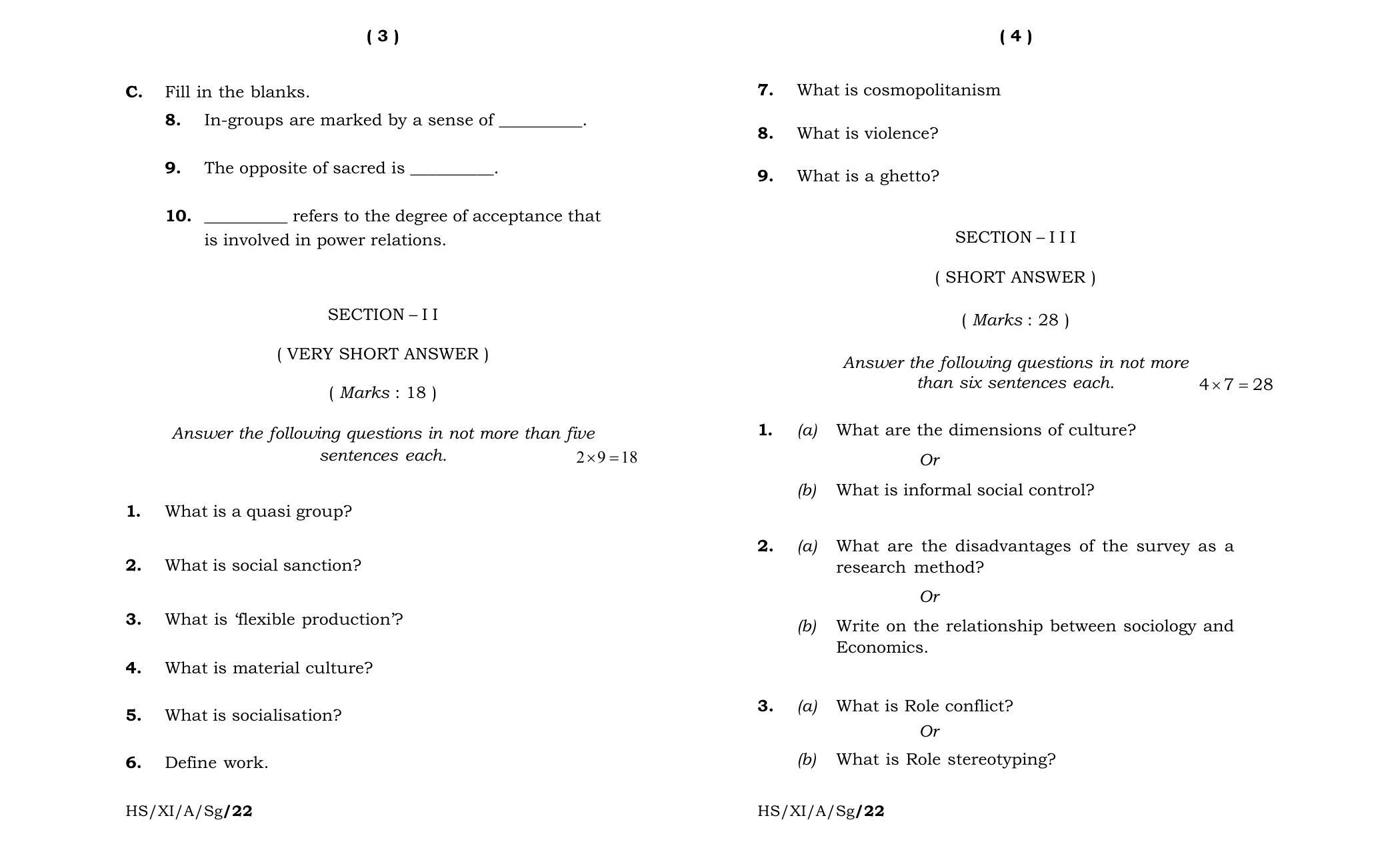 Meghalaya Board (MBOSE) Class 11 Sociology (theory) 2022 Question Paper - Page 2
