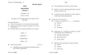 Meghalaya Board (MBOSE) Class 11 Sociology (theory) 2022 Question Paper