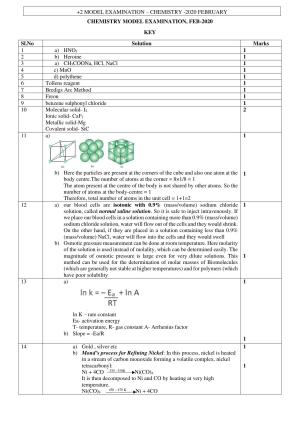 Kerala Plus Two 2020 Chemistry Model Answer Key