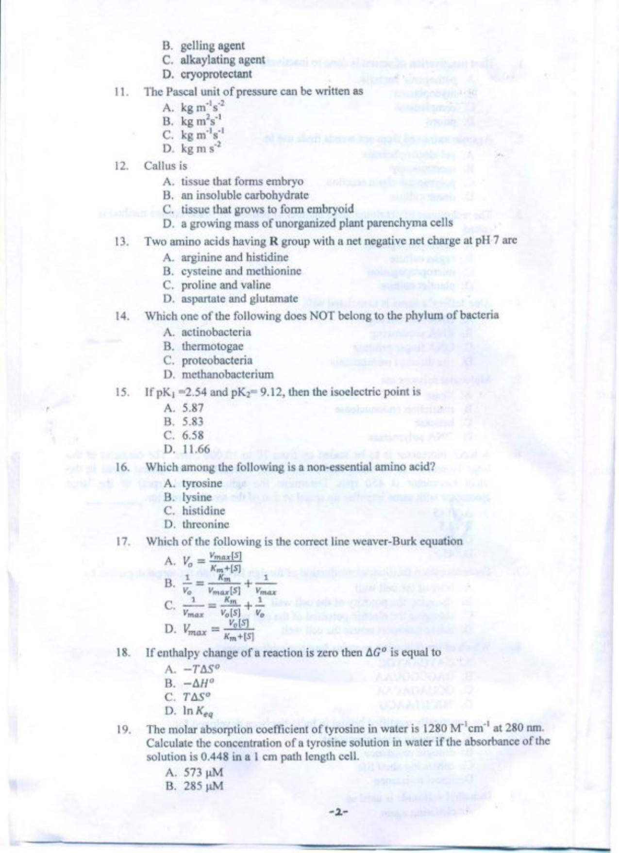 PU CET PG 2018 M.E. Biotechnology Question Paper - Page 3