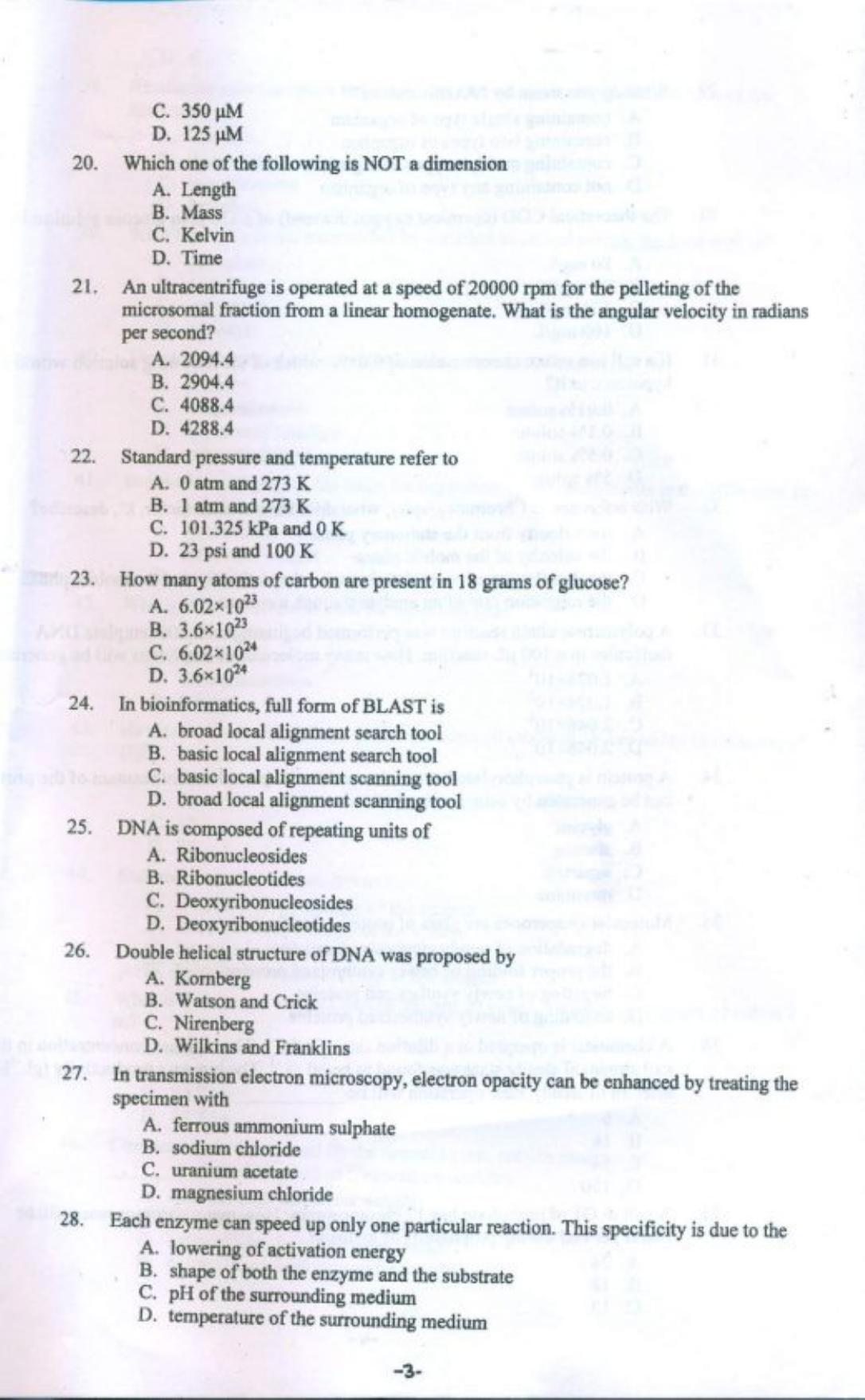 PU CET PG 2018 M.E. Biotechnology Question Paper - Page 4
