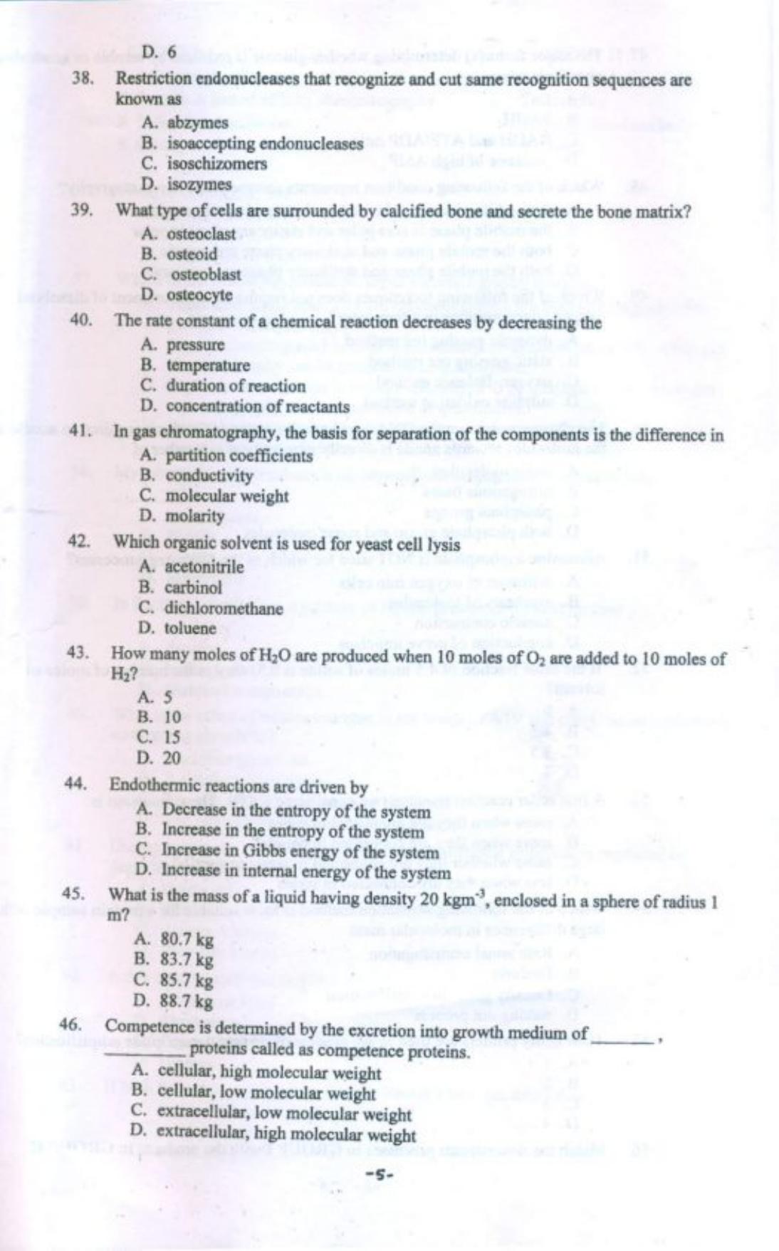 PU CET PG 2018 M.E. Biotechnology Question Paper - Page 6
