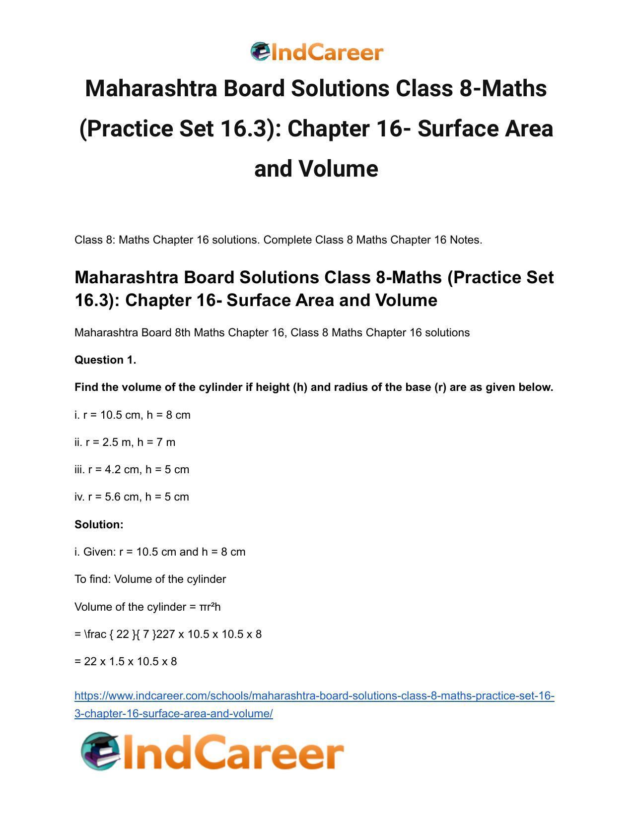 Maharashtra Board Solutions Class 8-Maths (Practice Set 16.3): Chapter 16- Surface Area and Volume - Page 2