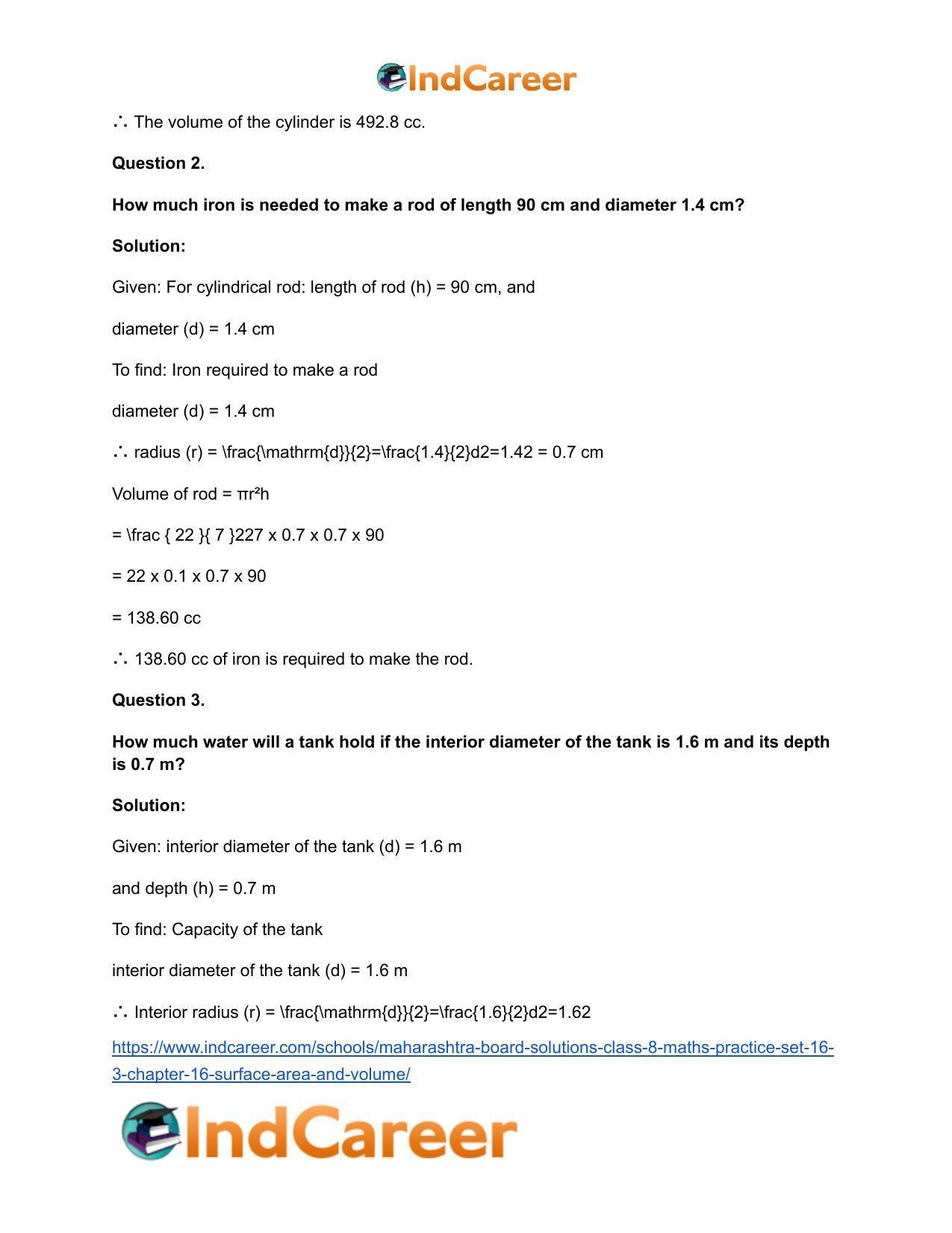 Maharashtra Board Solutions Class 8-Maths (Practice Set 16.3): Chapter 16- Surface Area and Volume - Page 4